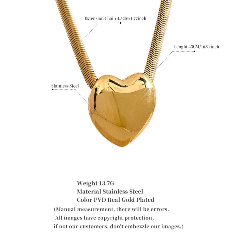 Flat Snake Chain Big Heart Pendant Necklace