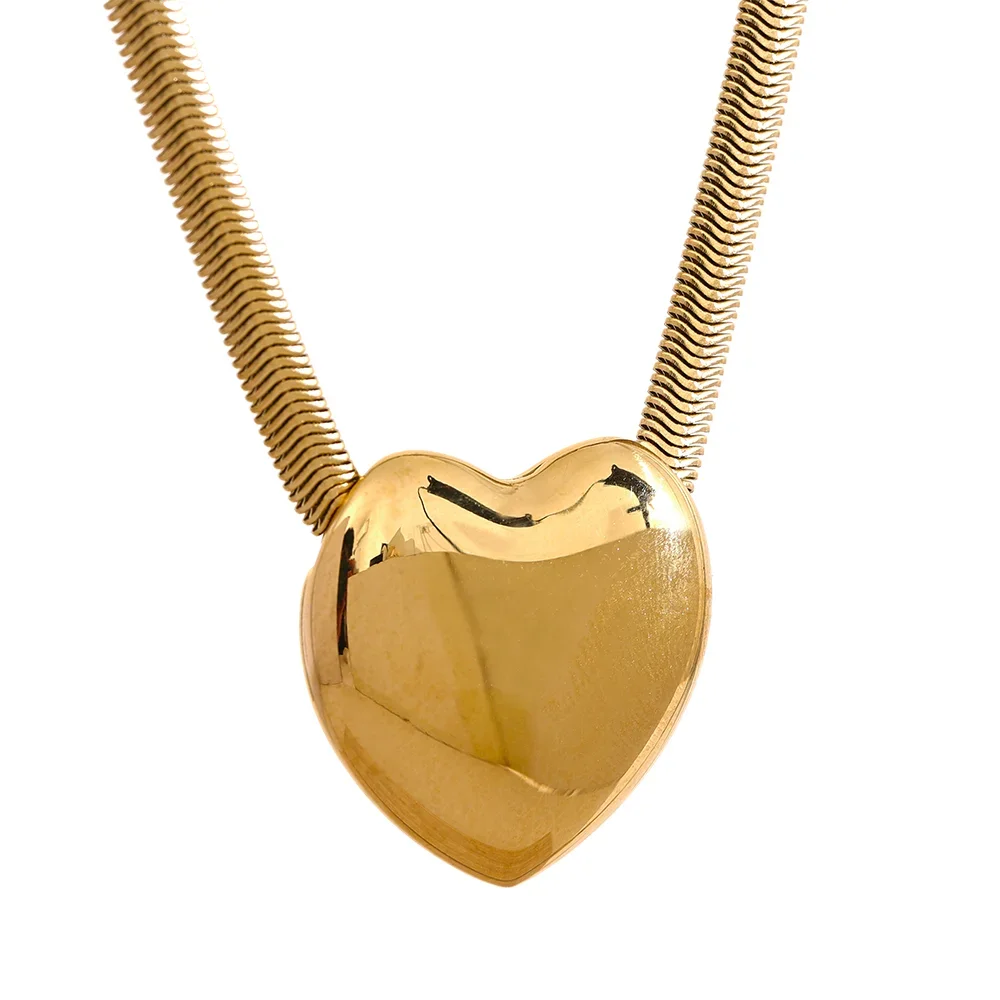 Flat Snake Chain Big Heart Pendant Necklace