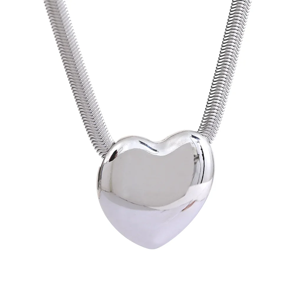 Flat Snake Chain Big Heart Pendant Necklace
