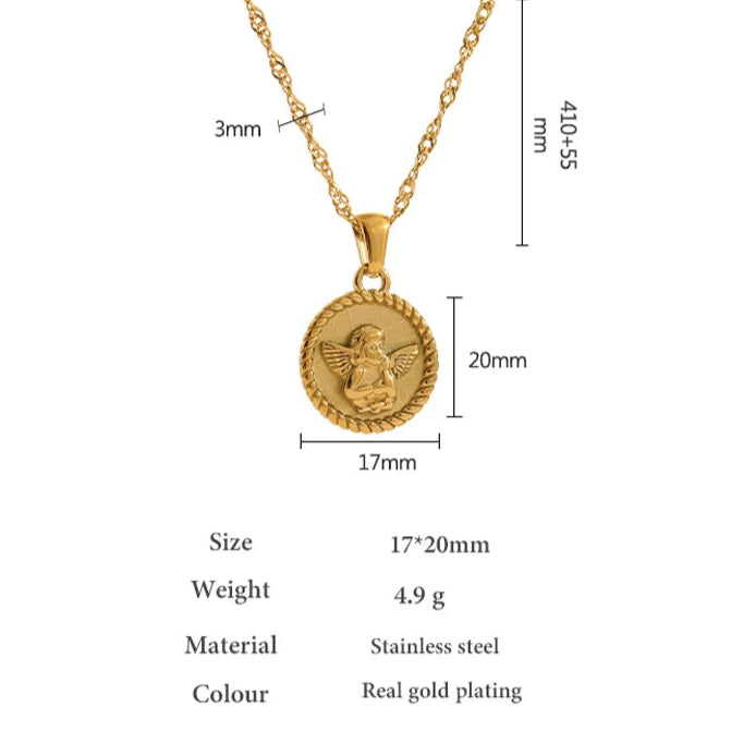 Round Angel Pendant Necklace