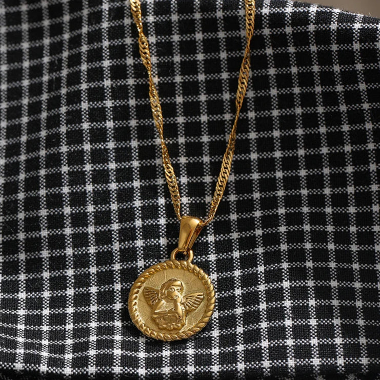 Round Angel Pendant Necklace