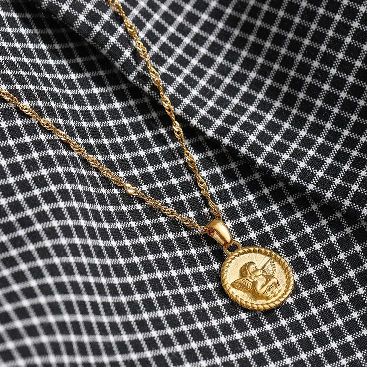 Round Angel Pendant Necklace