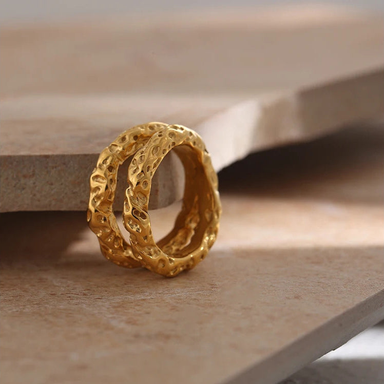 Textured Gold Round Statement Ring