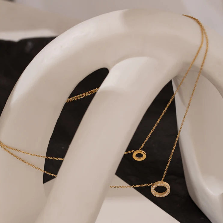 Layered Round Hollow Chain Choker Necklace