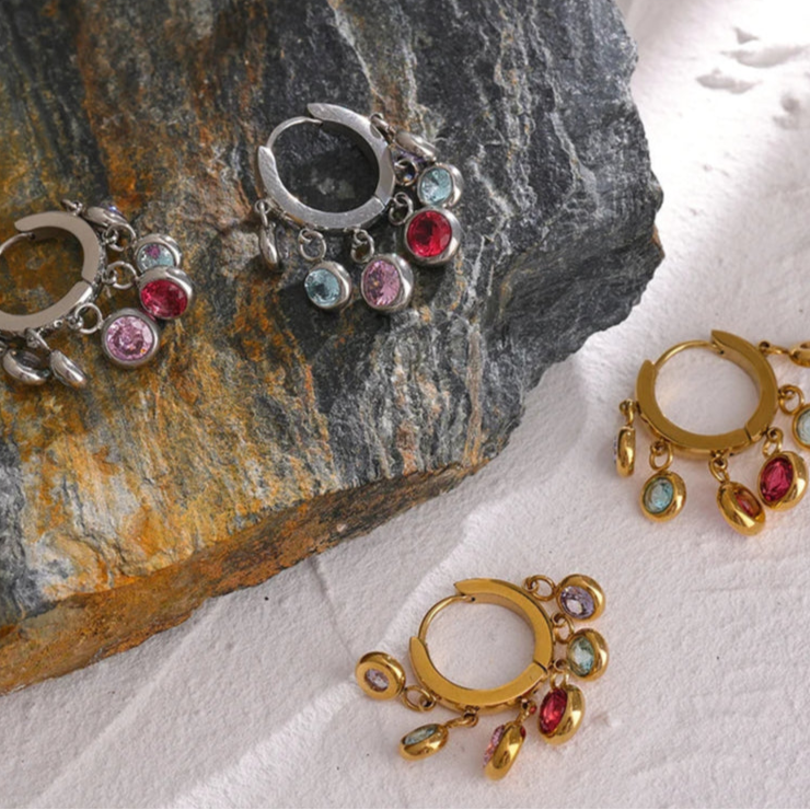 Colorful Cubic Zirconia Hoop Earrings