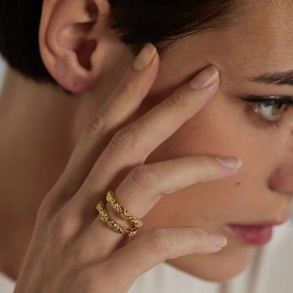 Textured Gold Round Statement Ring