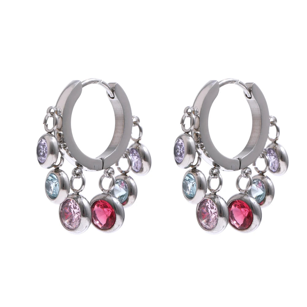 Colorful Cubic Zirconia Hoop Earrings