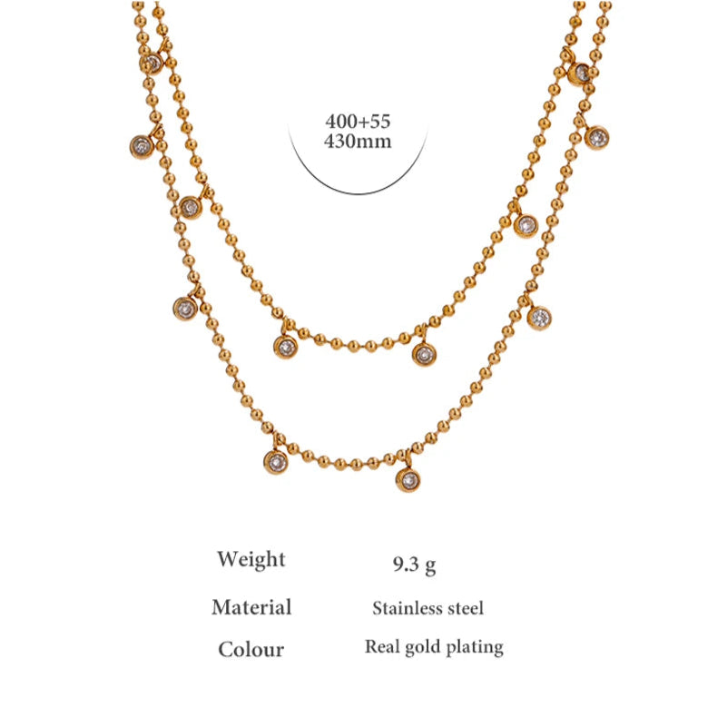 Double Layered Cubic Zirconia Bead Necklace