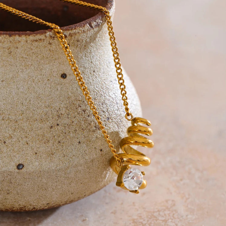 Irregular Geometric Zirconia Pendant Necklace