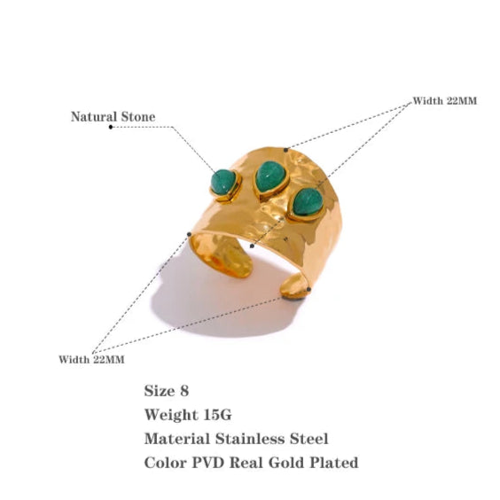 Wide Green Natural Stone Ring