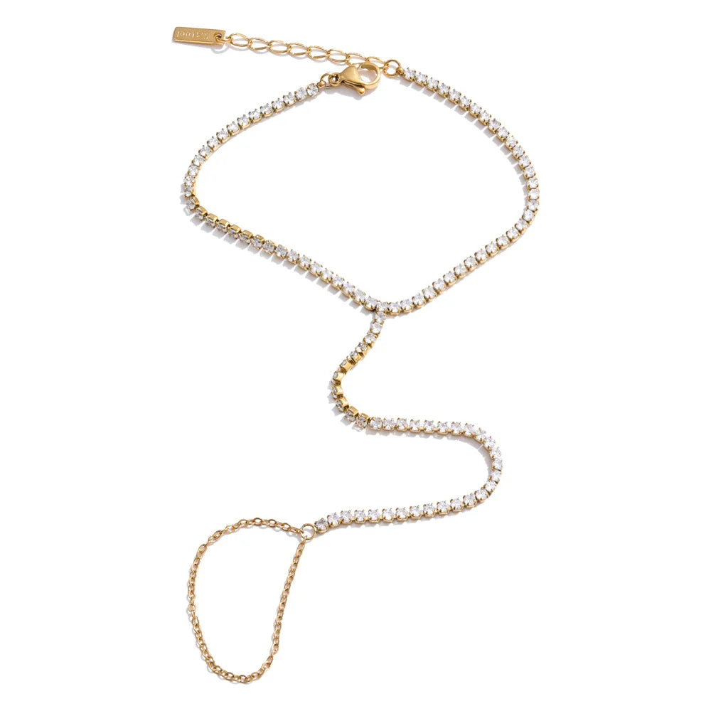 Delicate Cubic Zirconia Hand Chain Bracelet