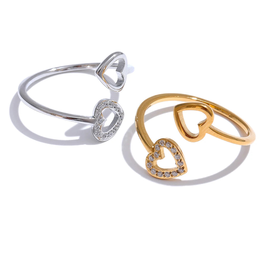 Adjustable Heart Hollow Ring