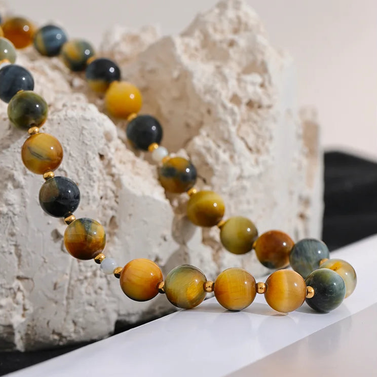 Tiger Eye Beaded Chain Necklace