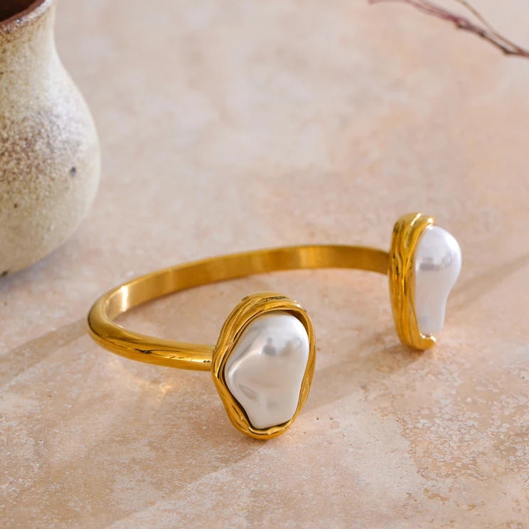 Cuff Bracelet with Baroque Simulated Pearls