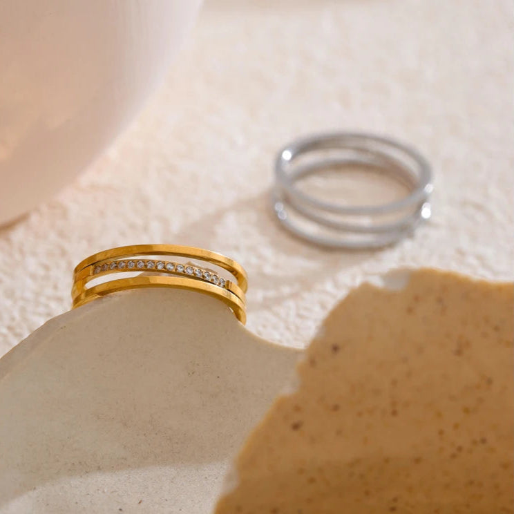 Elegant Stainless Steel Ring with Cubic Zirconia
