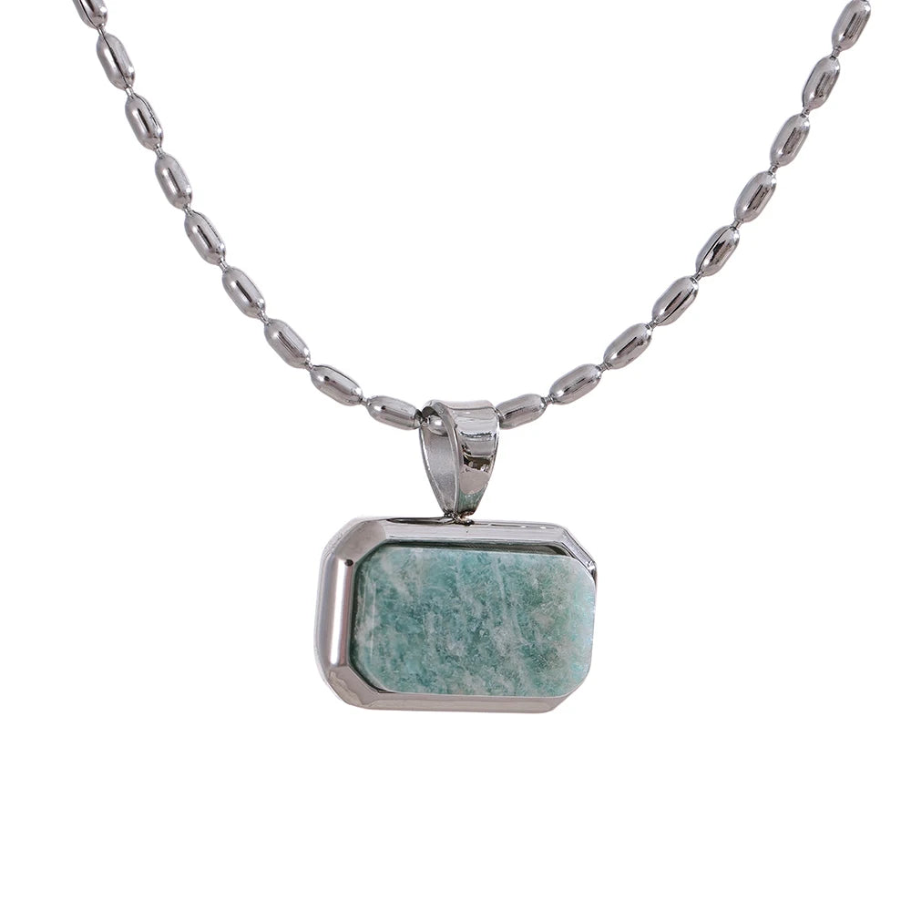 Square-shaped Amazonite pendant necklace