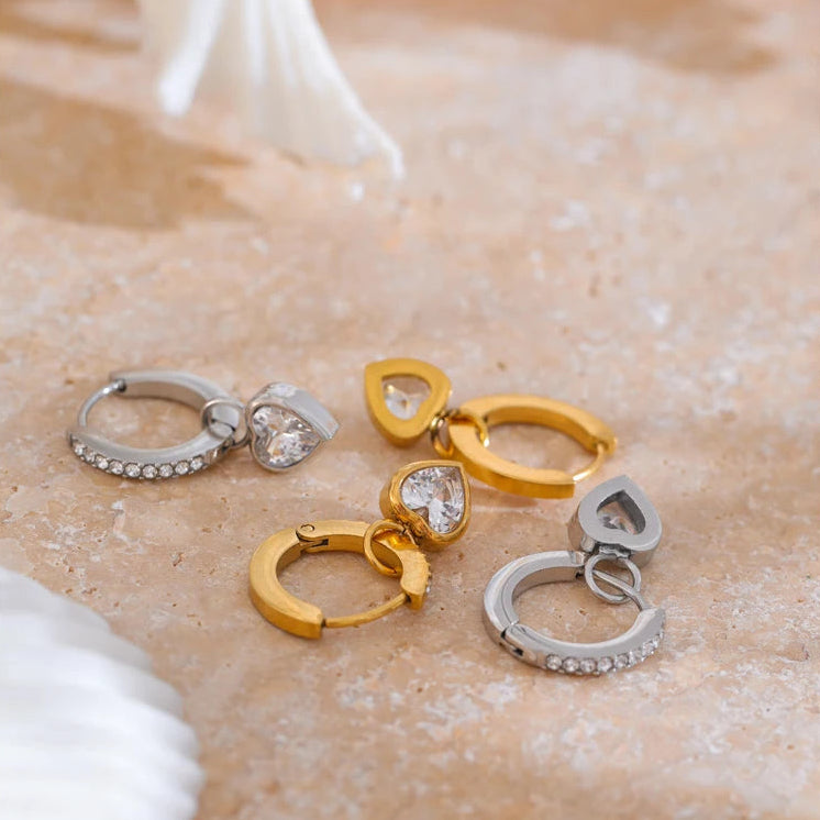 Amora Heart CZ Drop Earrings