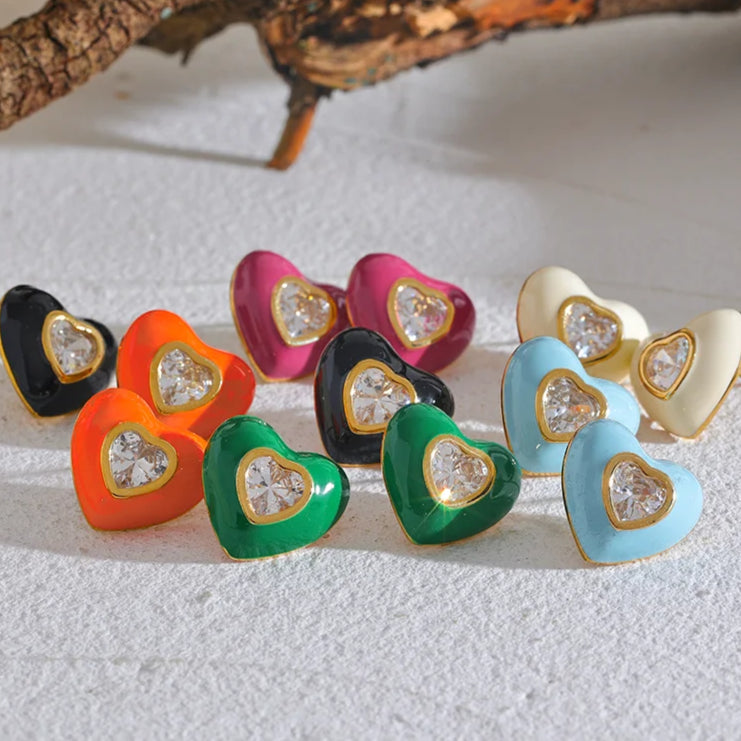 Colorful Heart Stud Earrings