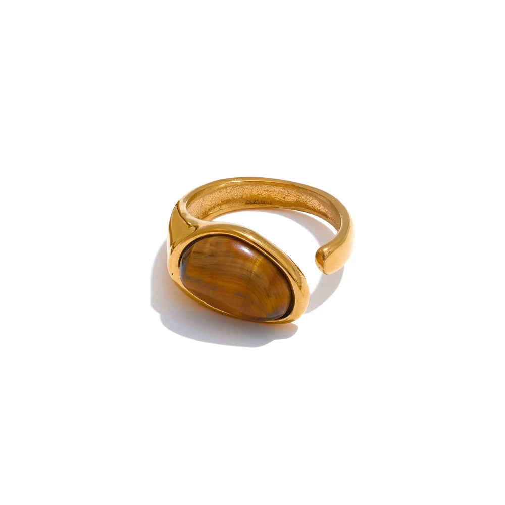 Open Ring with Natural Tiger Shell Inlay