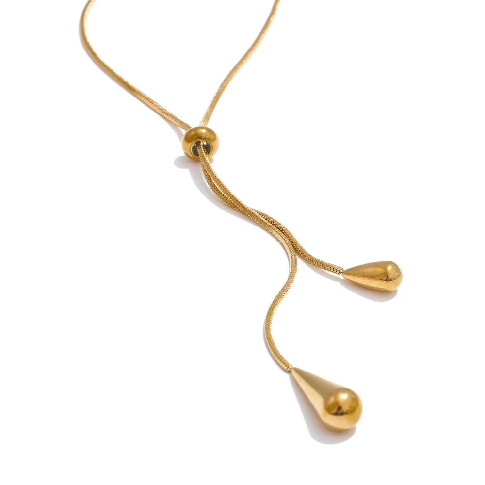 Polished Chain Necklace & Water Drop Earrings Set