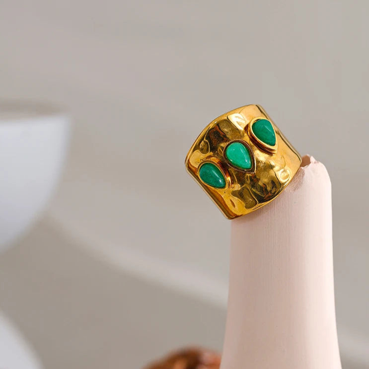 Wide Green Natural Stone Ring