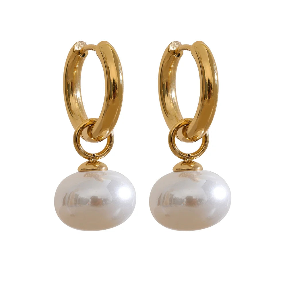 Celeste Pearl Drop Hoop Earrings