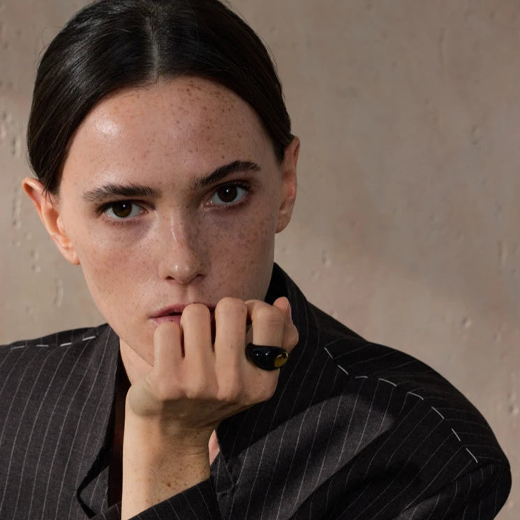 Black Enamel Geometric Ring