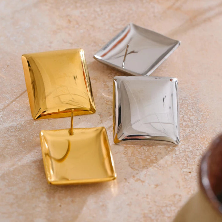 Glossy Rectangle Stud Earrings