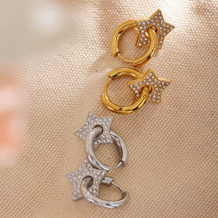 Star Drop Hoop Earrings