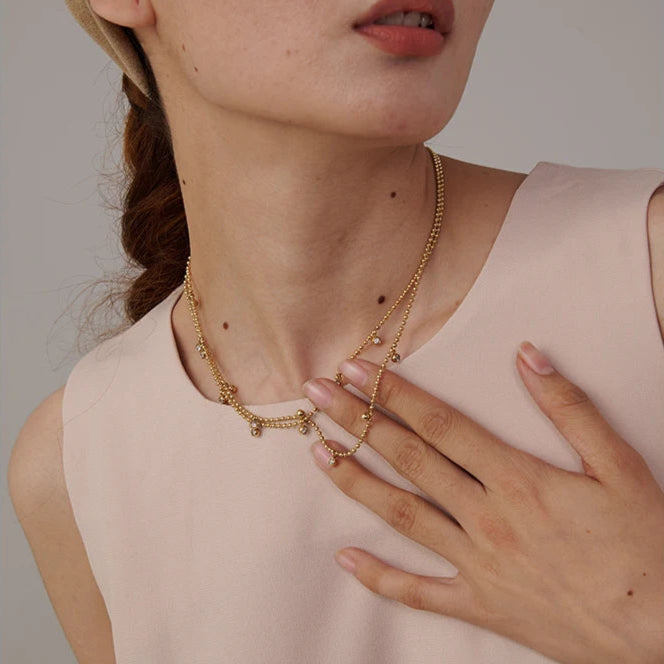 Double Layered Cubic Zirconia Bead Necklace