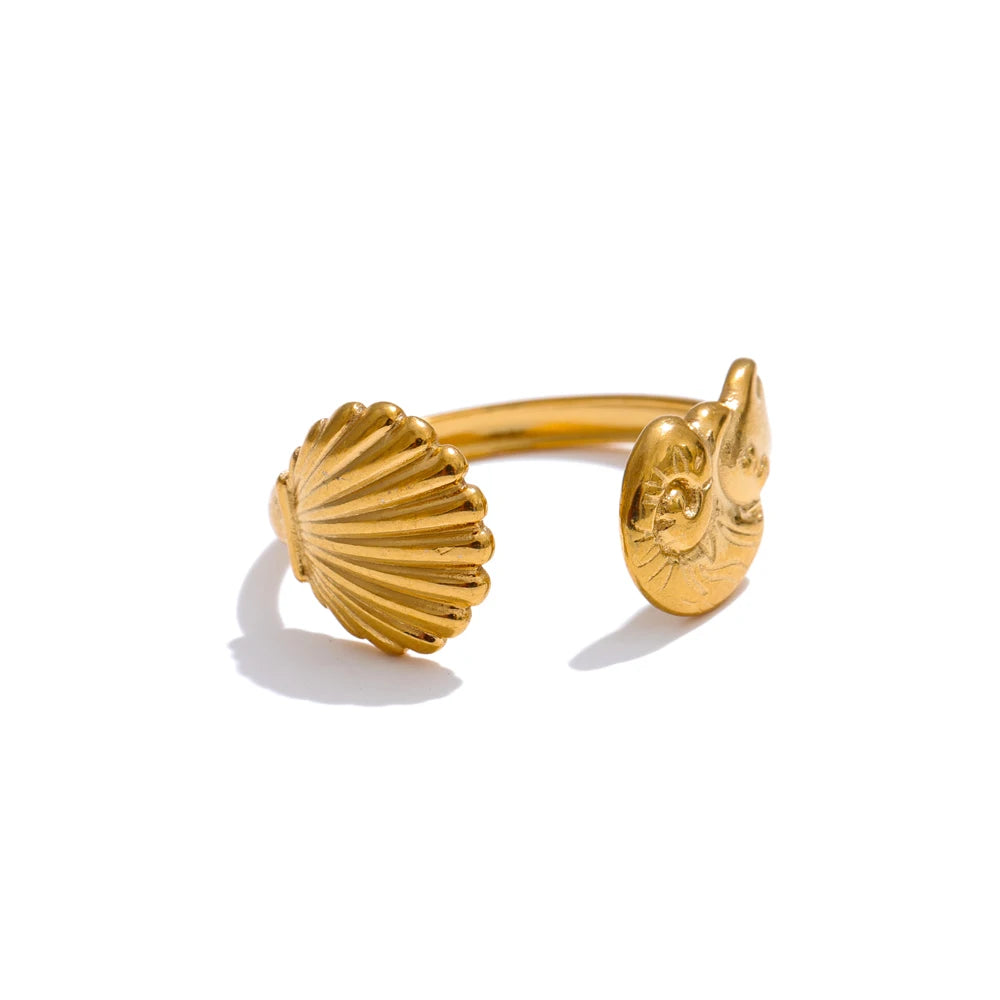 Adjustable Ocean Shell and Fish Open Ring