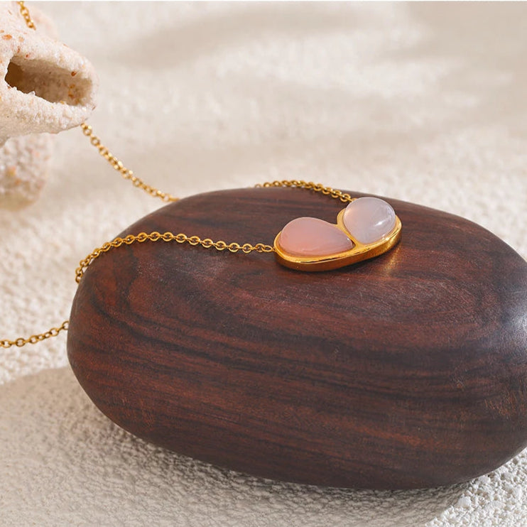 Natural Pink Stone Heart Pendant Necklace