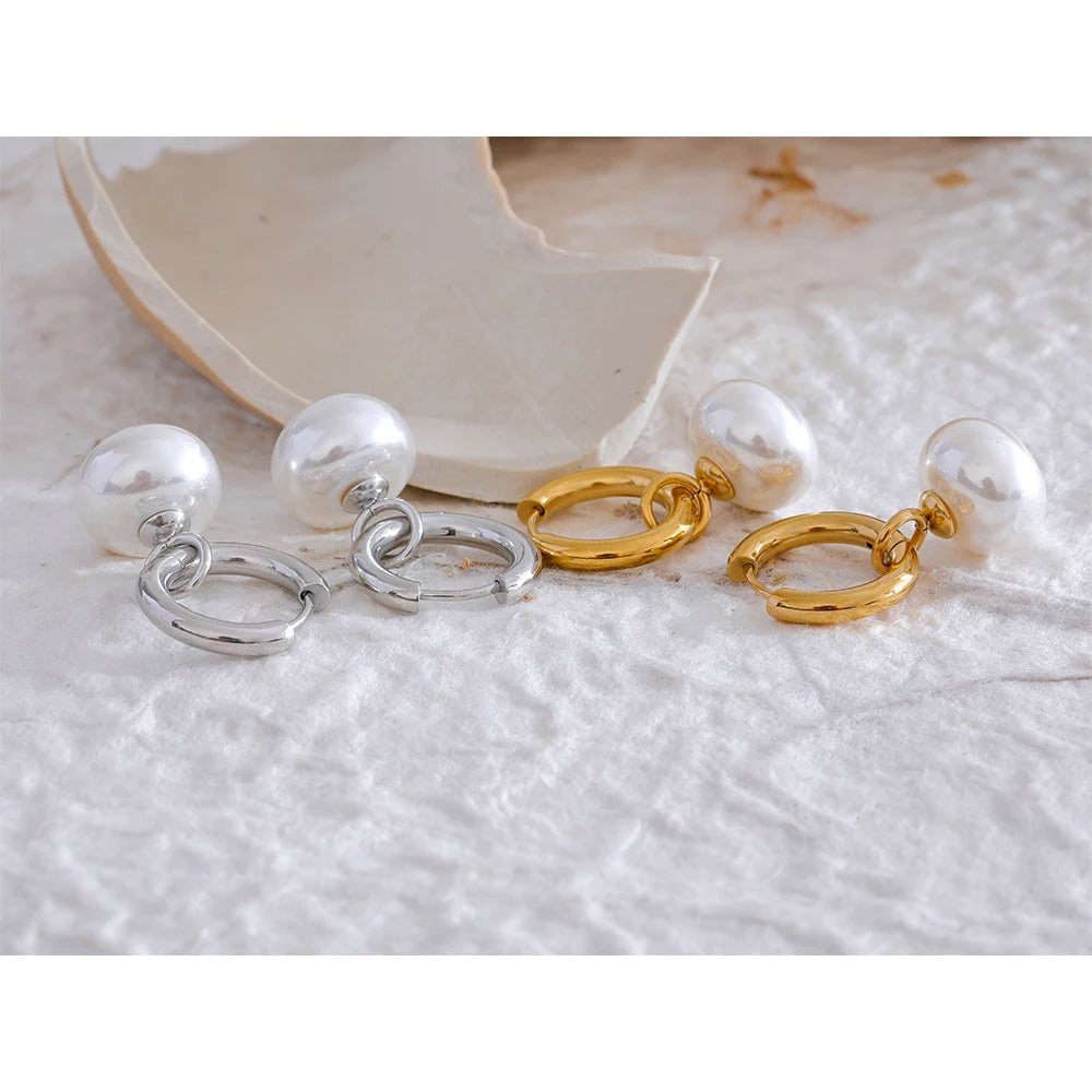 Celeste Pearl Drop Hoop Earrings