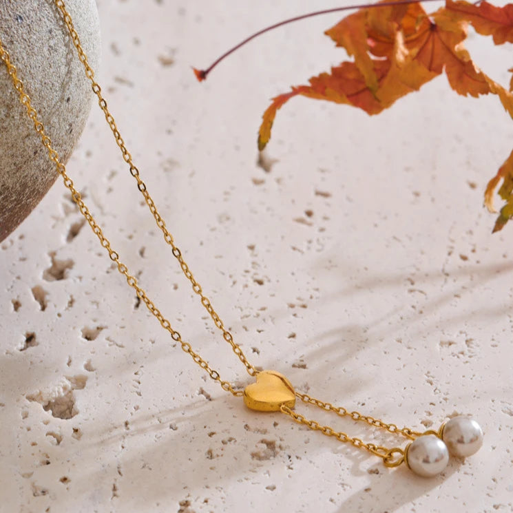 Heart & Pearl Drop Necklace