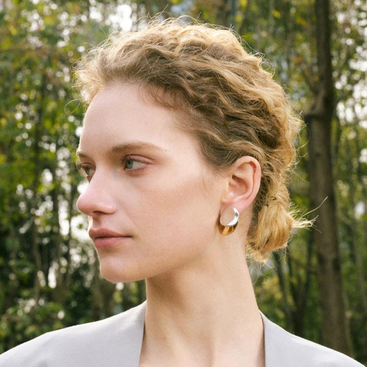 Double Tone Geometric Stud Earrings