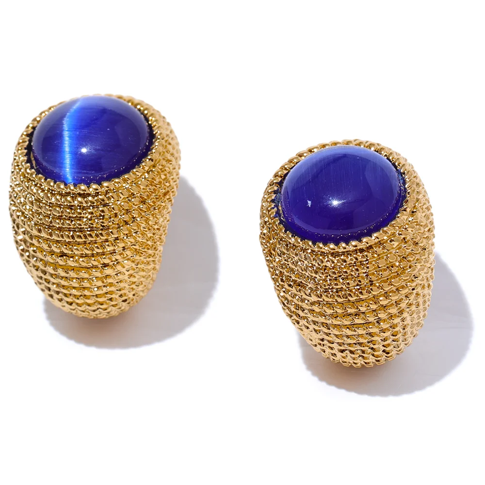 Vintage Cat Eye Stone C-Shape Earrings