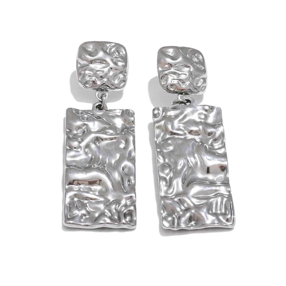 Hammered Rectangle Drop Earrings