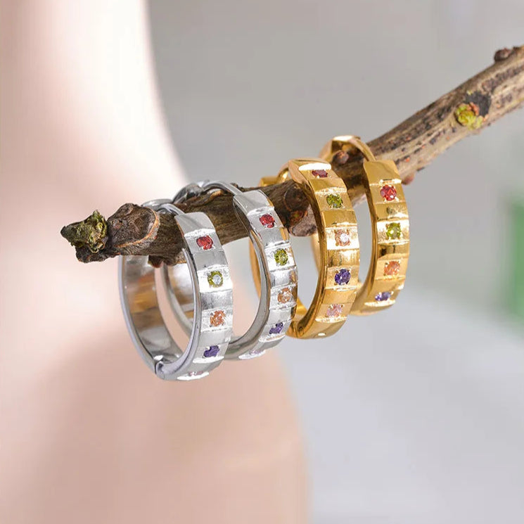 Colorful Zirconia Hoop Earrings