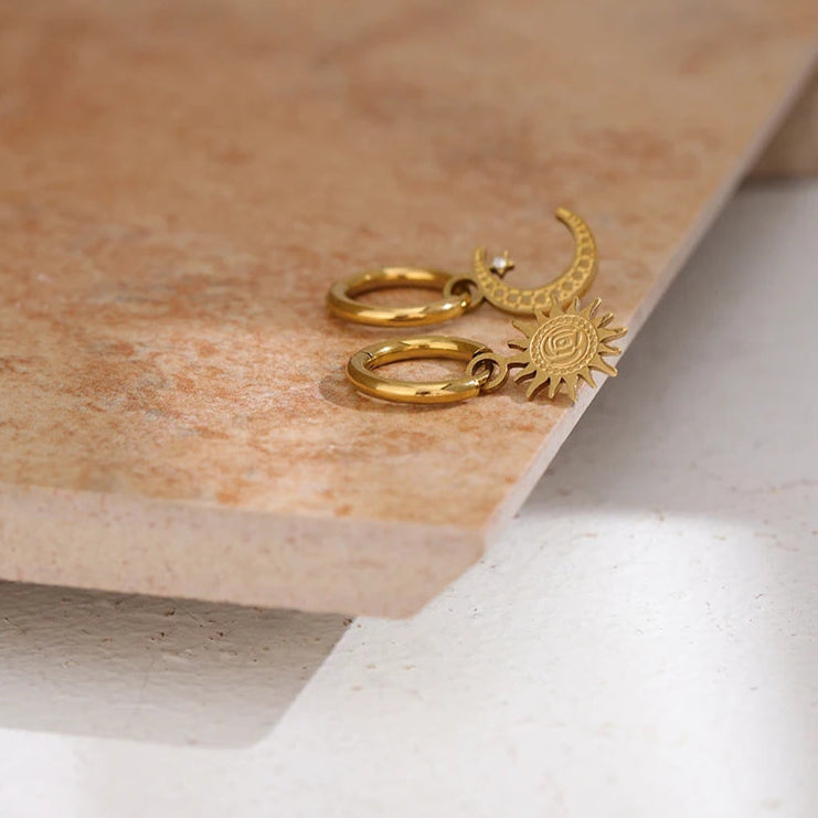 Star & Moon Asymmetrical Hoop Earrings