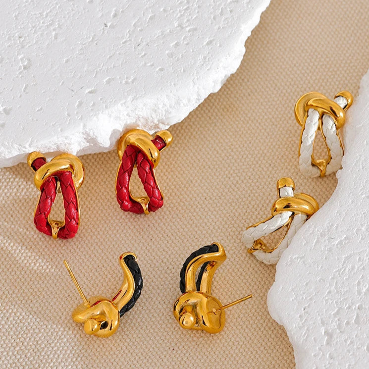 Geometric Leather Knot Stud Earrings