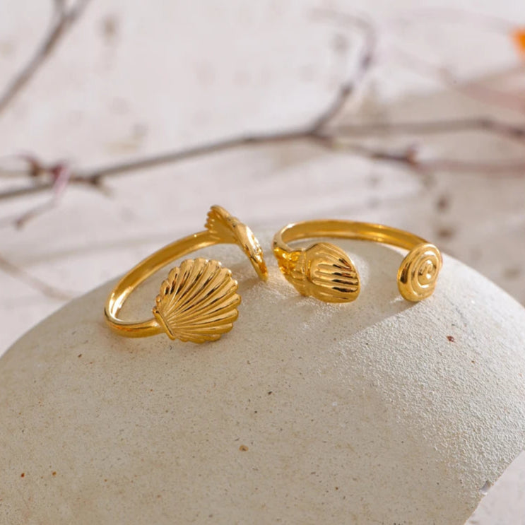 Adjustable Ocean Shell and Fish Open Ring