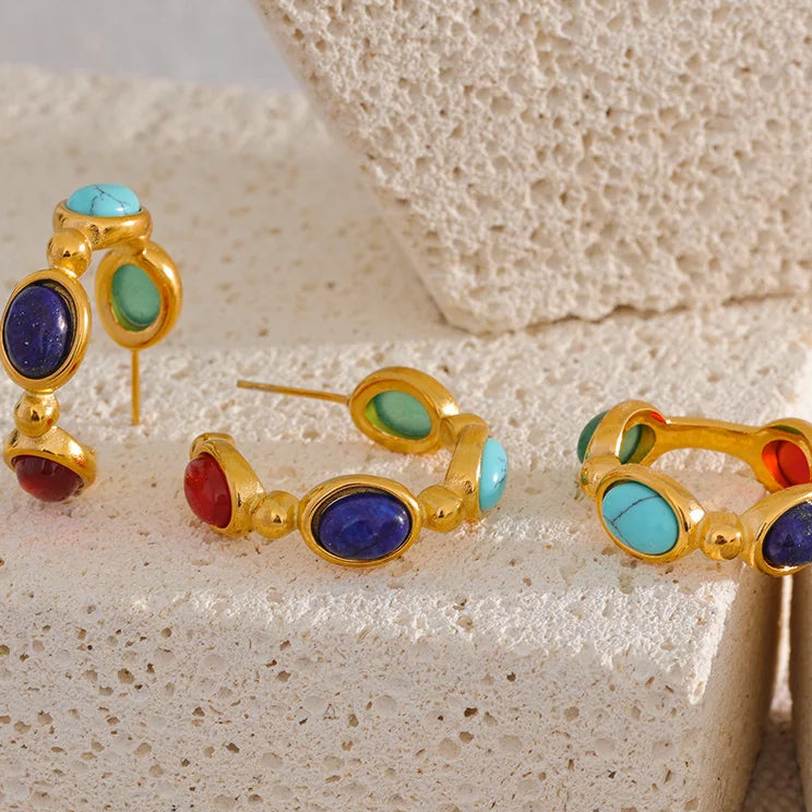 Aria Vintage Stone Hoop Earrings