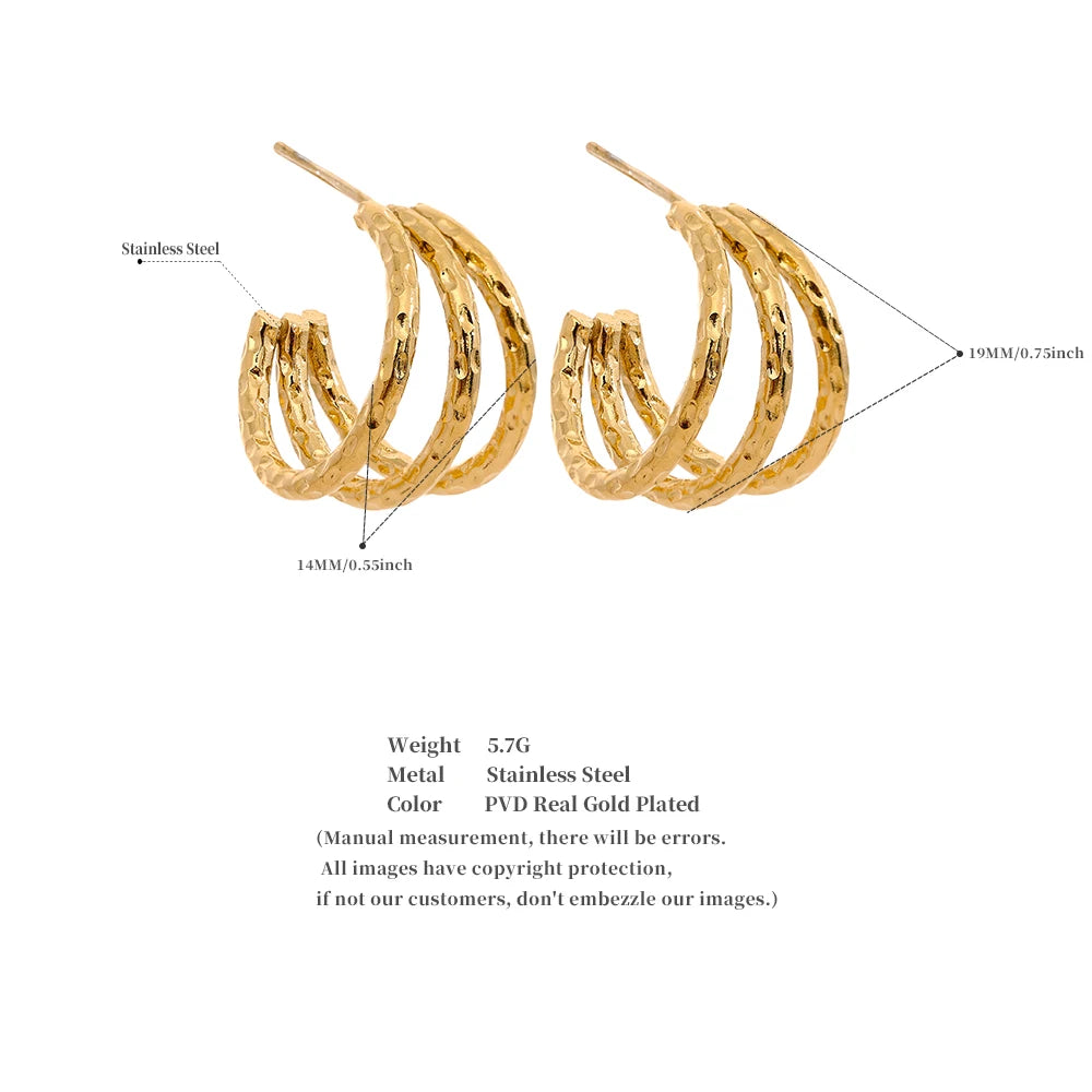 Geometric C-Shaped Hollow Hoop Earrings