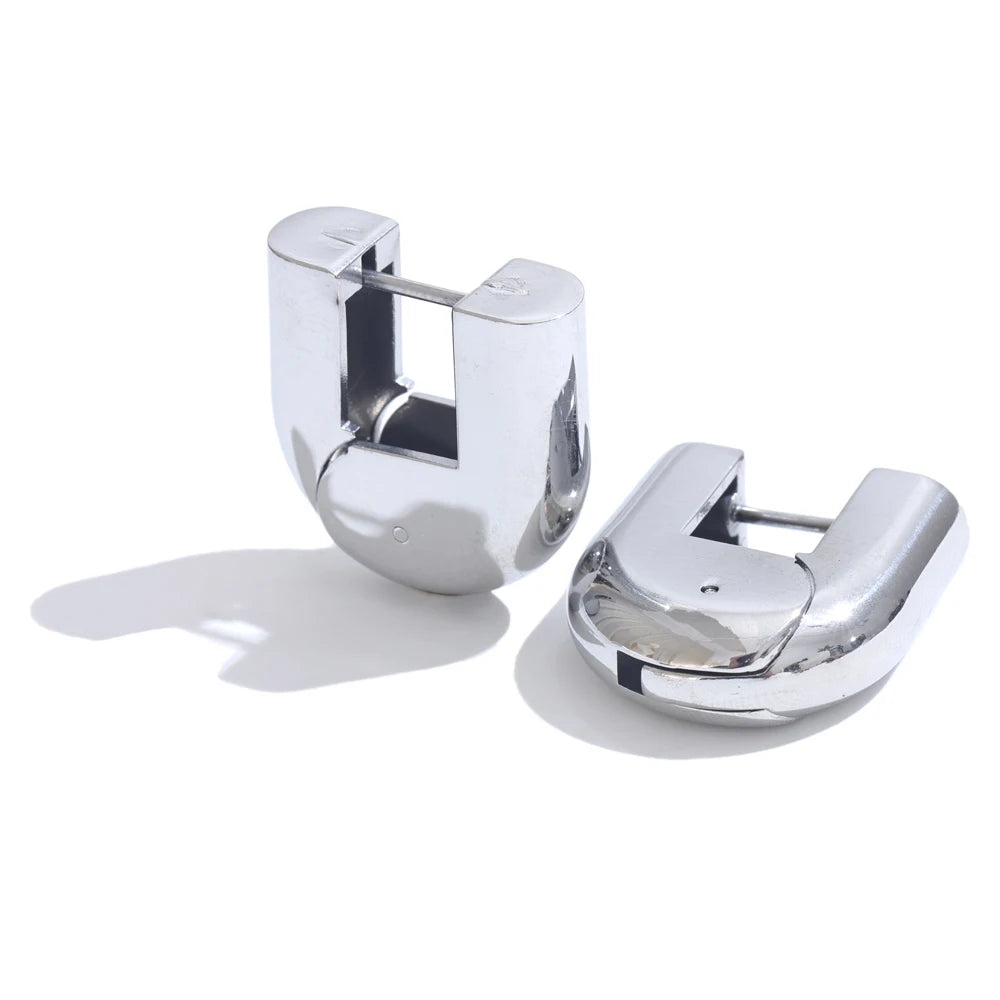 Glossy U-Shape Hollow Hoop Earrings