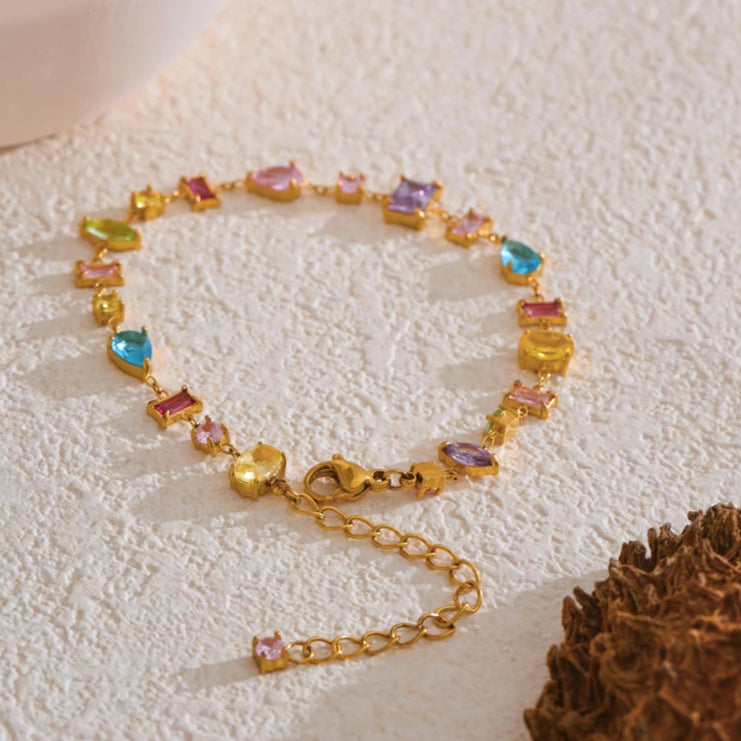 Colorful Cubic Zirconia Chain Bracelet