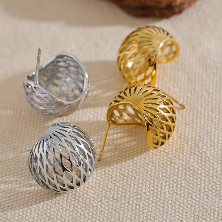 Geometric Hollow Round Stud Earrings