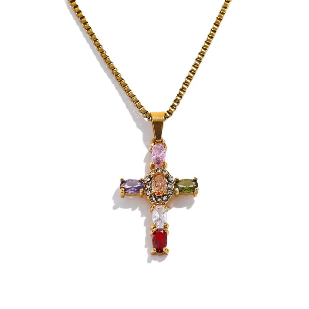 Colorful Cubic Zirconia Cross Pendant