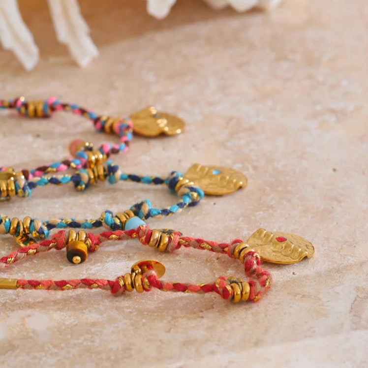 Colorful Braided Rope & Stainless Steel Bracelet