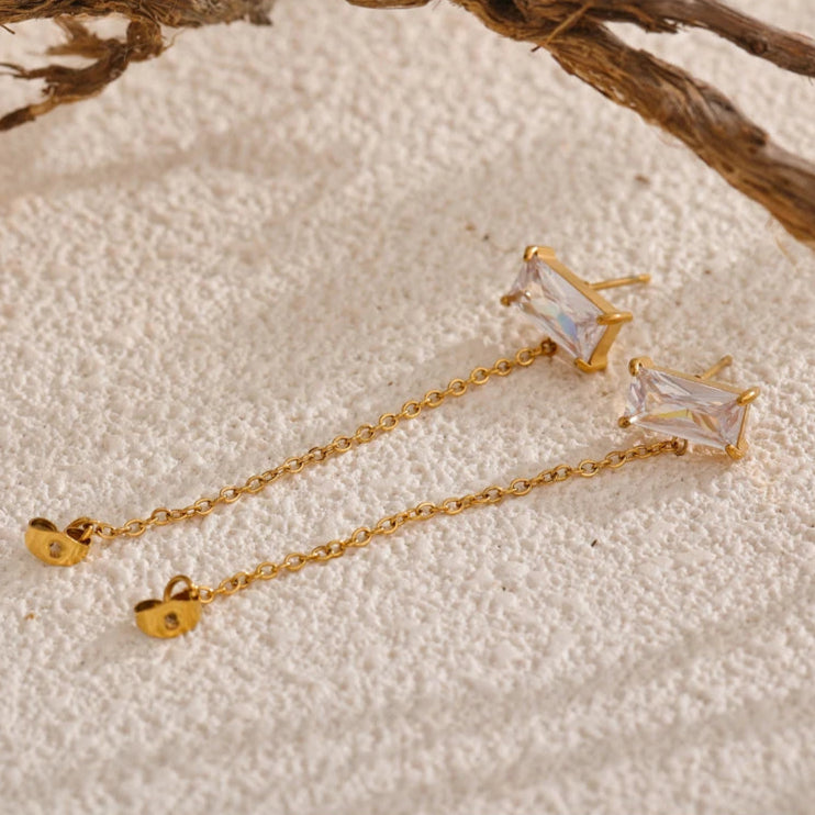 Cubic Zirconia Drop Chain Earrings