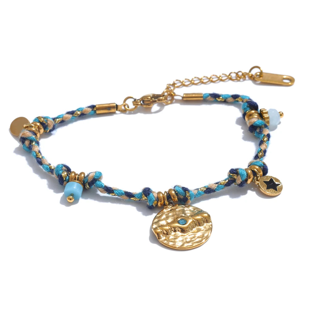Colorful Braided Rope & Stainless Steel Bracelet